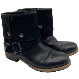 Clarks Black Leather Cuff Biker Booties Size 7.5M